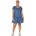 thumbnail image 4 of Celebrity Pink Women’s Denim Mini Dress with Puff Sleeves, Sizes XS-4X, 4 of 5