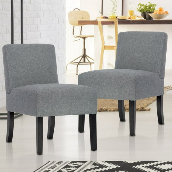Set of 2 Modern Design Fabric Armless Accent Dining Chairs W/ Solid Wood Leg