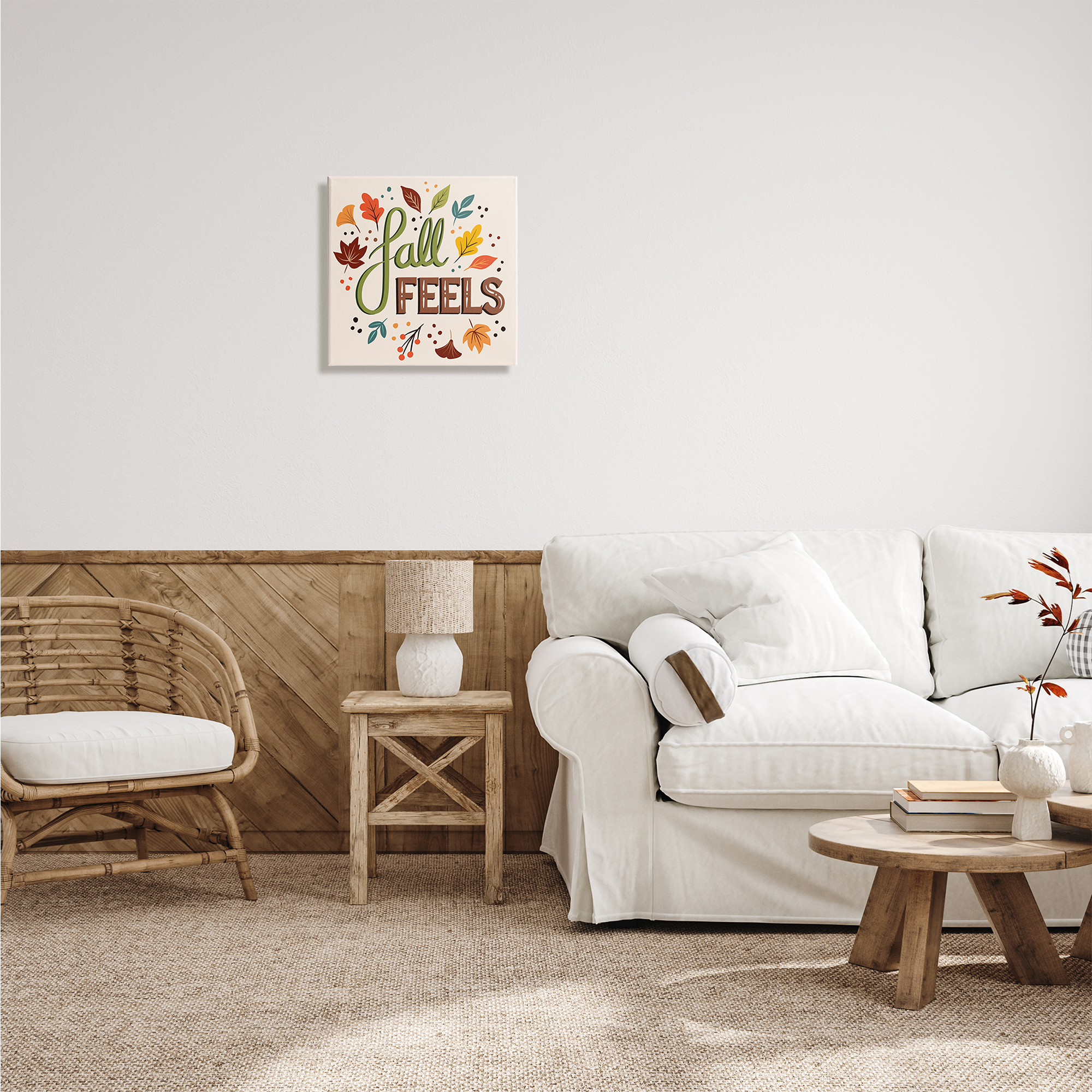 Stupell Indtries Fall Feels Phrase Festive Harvest Foliage Autumn Leaves,17 x 17,Design by Jo Taylor