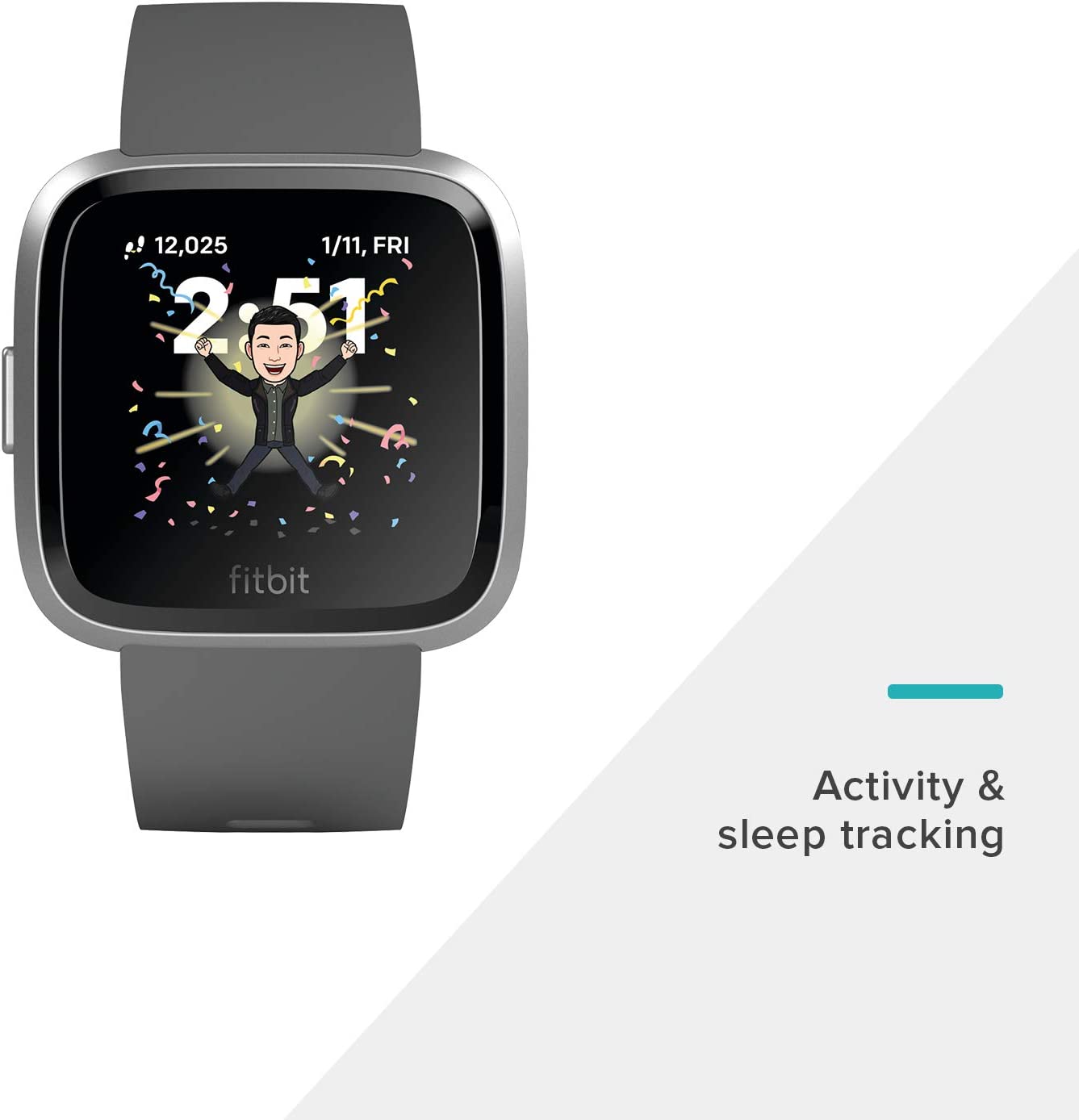 Fitbit Versa Lite Edition Smartwatch Silver Aluminum Case Charcoal Silicone Band - image 2 of 6