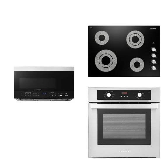 Cosmo 3 Piece Kitchen Appliance Package With 30" Electric Cooktop 30" Over The Range Microwave 24" Single Electric Wall Oven Kitchen Appliance Bundles