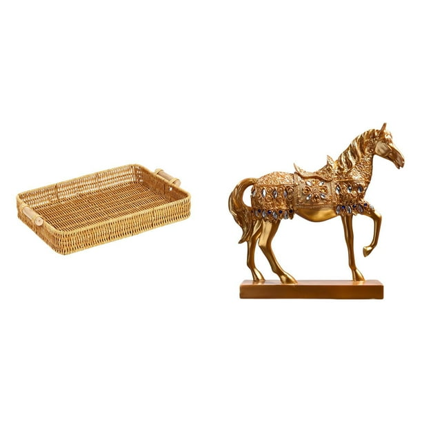 Cestas de almacenamiento,Cestas de almacenamiento de cocina tejidas con asas hechas a mano,Cestas de pan redondas Bandejas para servir Rectángulo,Estatuas de caballos,Estatuas de caballos