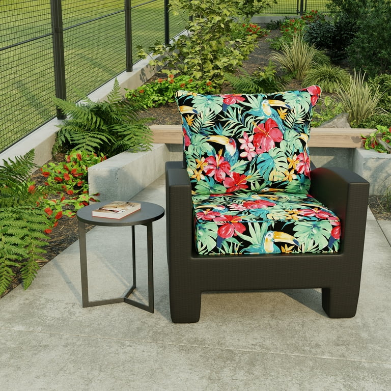Jordan Manufacturing 46.5 x 24 Rani Citrus Black Tropical Rectangular Outdoor Deep Seating Chair Seat and Back Cushion with Welt