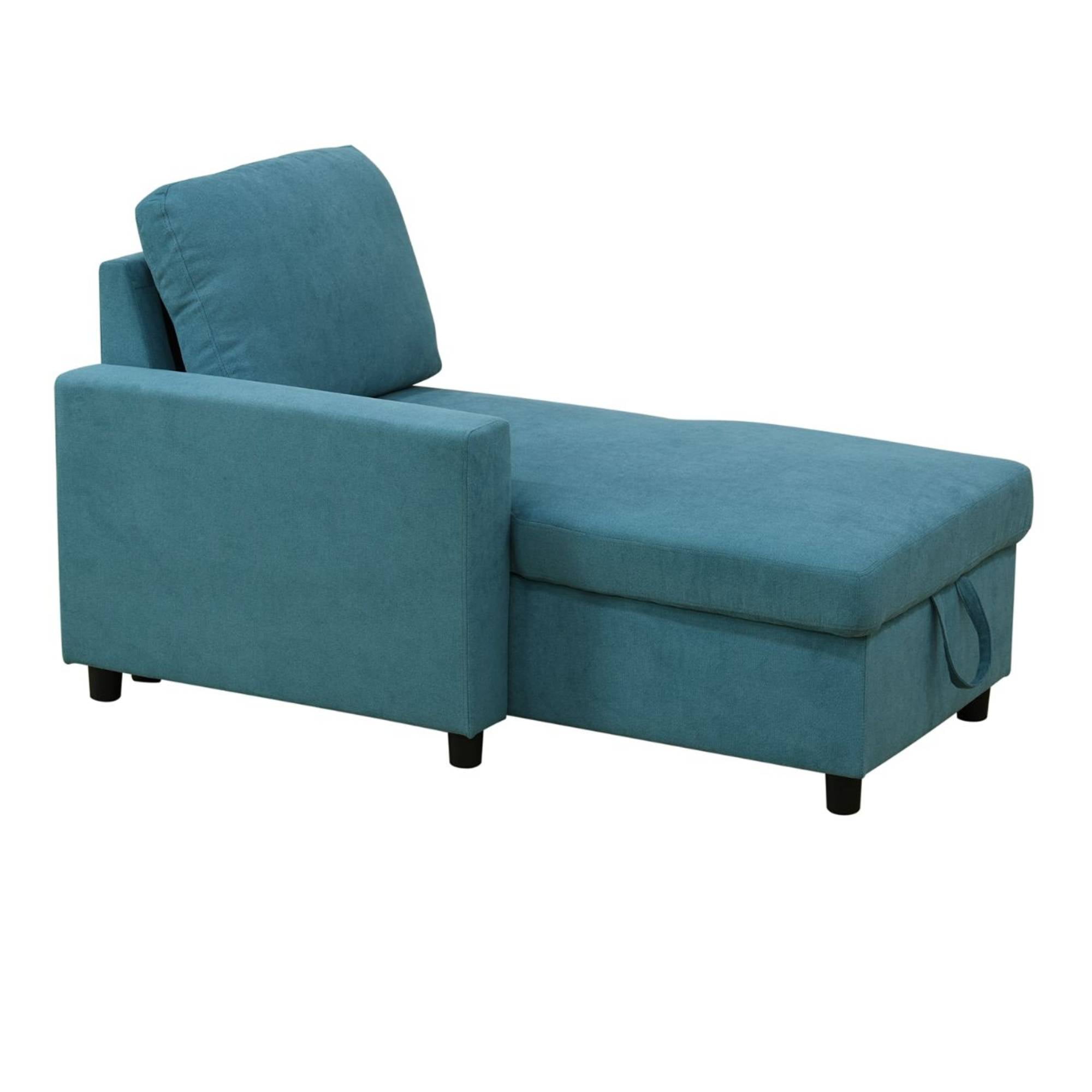 Pull Out Sofa Bed with Storage Chaise, L Shape Sectional Couch Bed Sleeper Sofa with 2 Pillows for Living Room, Blue