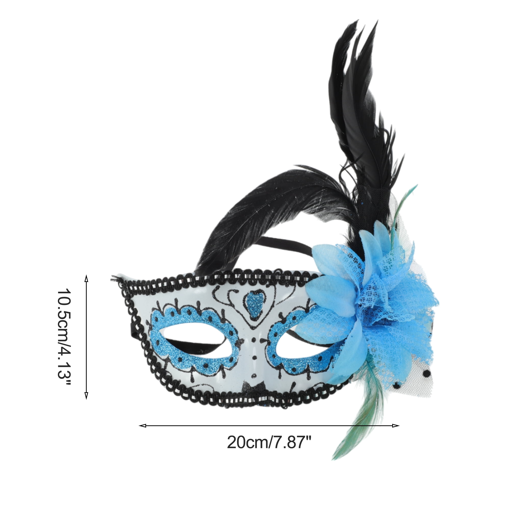 Unique Bargains 1 Box Elegant Feather King Half Face Party Mask Blue