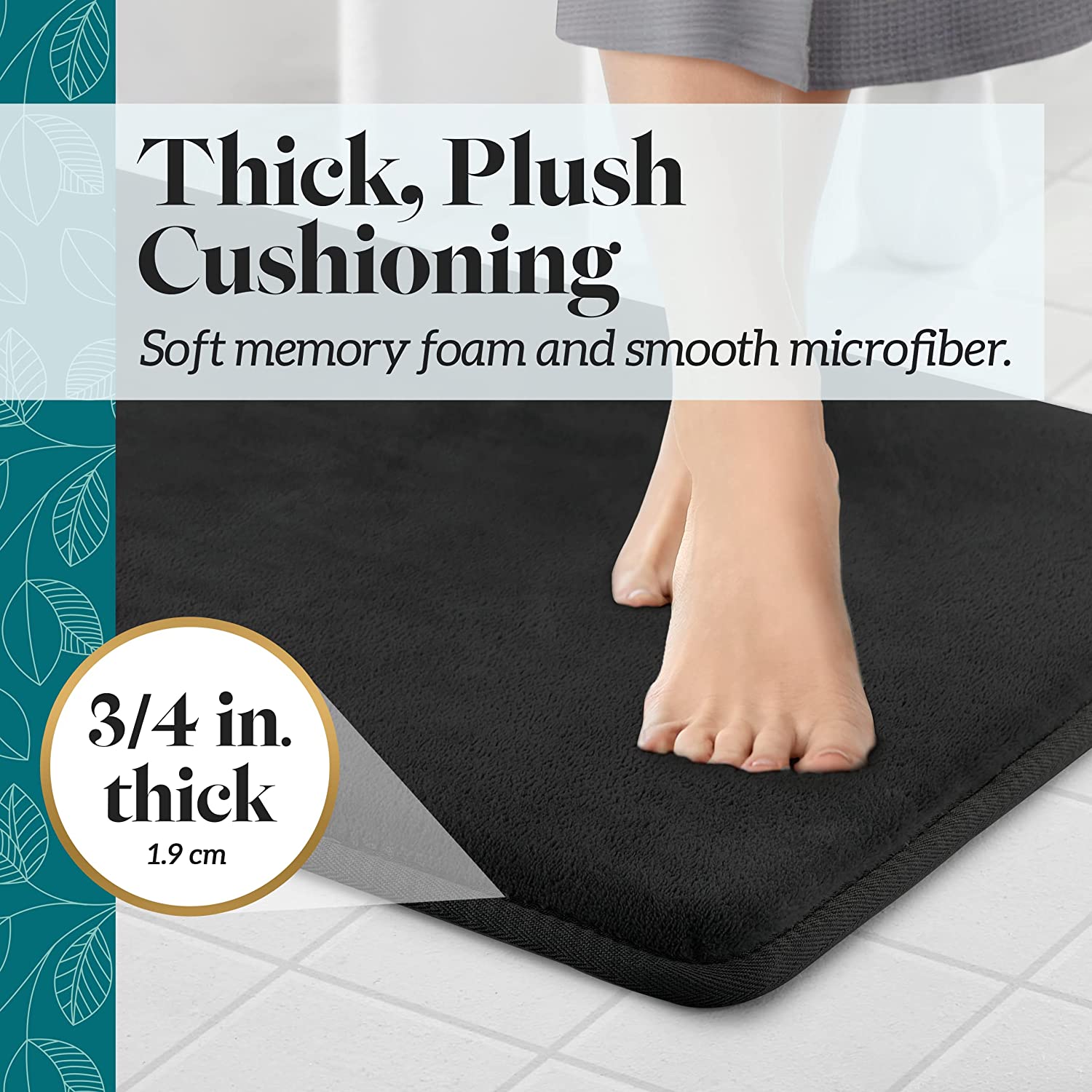 Bath Mats for Bathroom Non Slip - Black 17" x 24" Memory Foam Bathroom Rugs - Quick Dry Bath Mat