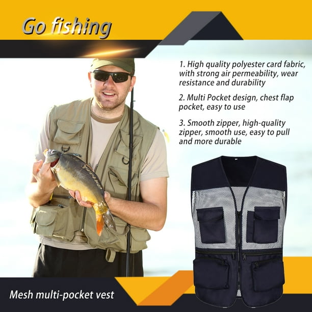 NERIES Summer Fishing Jacket with Front Pockets Multiple Size Zipper  Waistcoat Men's Outerwear Vests Outdoor Games Accessories Navy/XXXL