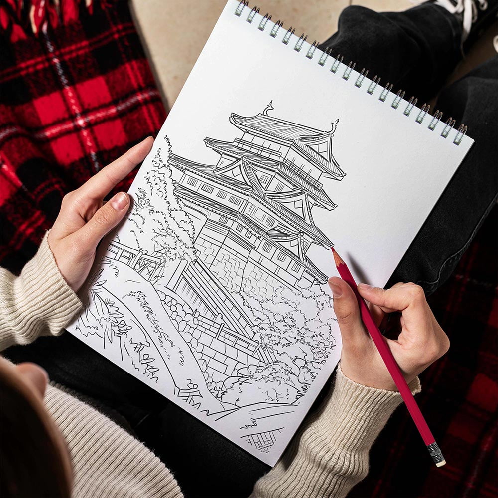TPLHOUSE Japanese Landscapes Coloring Book for Adults, Spiral Bound, Soft Cover