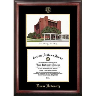 Campus Images TX994LGED-1185 11 x 8.5 in. Lamar University Gold Embossed Diploma Frame with Lithograph - Satin Mahogany