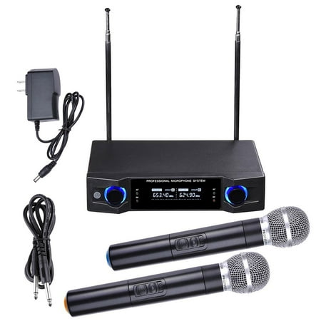 2 Channel UHF Handheld Wireless Microphone System LCD Display 1/4