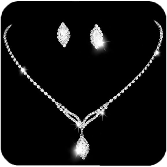 Silver Bride Necklace Earrings Set Rhinestone Bridal Wedding Jewelry Sets Prom Costume Jewelry Set Crystal Choker Necklace for Women and Brides