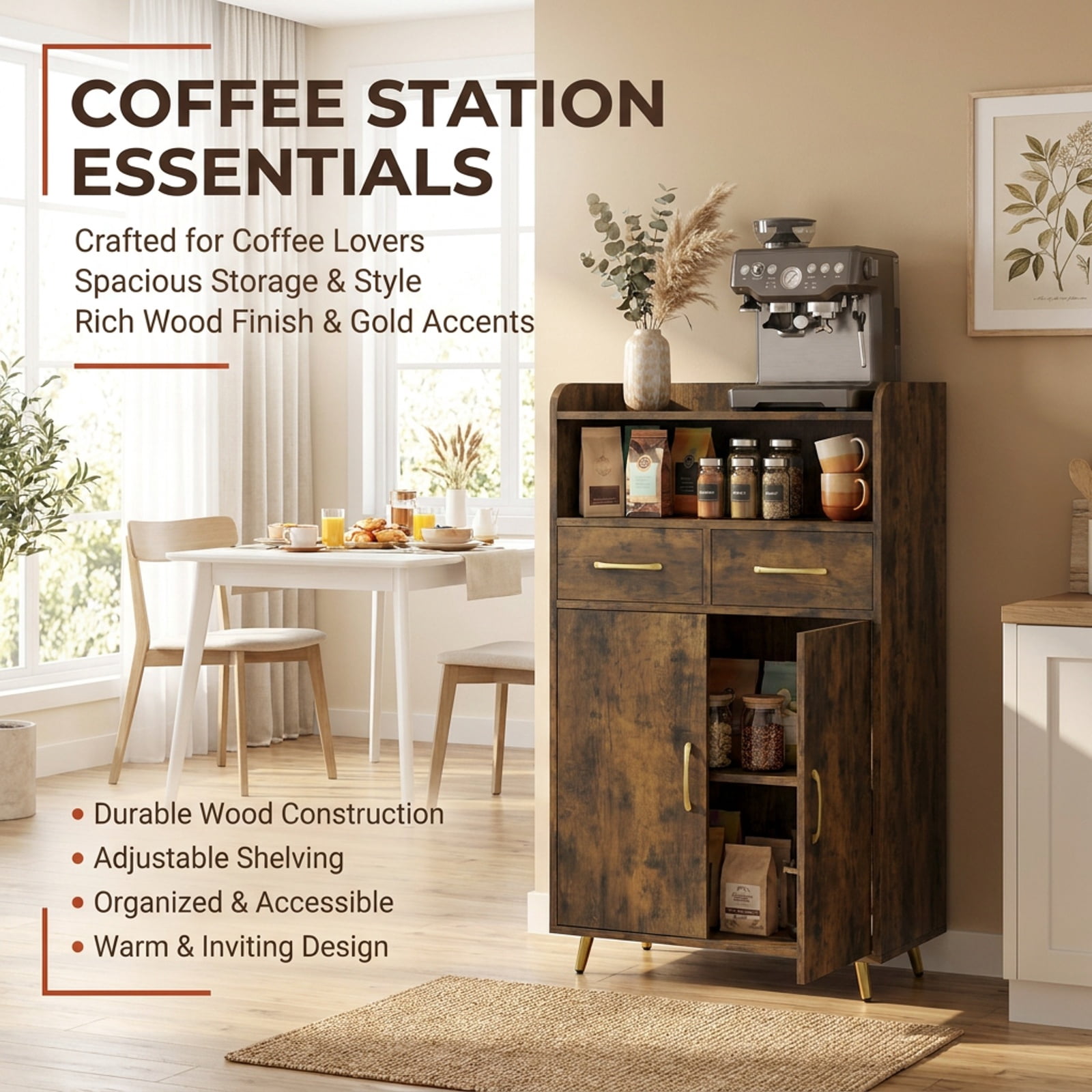 Vebreda Freestanding Bathroom Storage Cabinet, Bathroom Storage Cabinet Freestanding Floor Cabinet with 2 Drawers, Complement Various Rooms