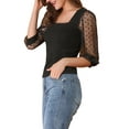 thumbnail image 4 of INSPIRE CHIC Women's Polka Dots Square Neck Semi Sheer Mesh 3/4 Sleeves Blouse, 4 of 7