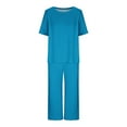thumbnail image 5 of Diufon Pajamas Sets for Women Round Neck Short Sleeve Sleepshirt Solid Color 3/4 Pants Two piece Outfits, 5 of 7