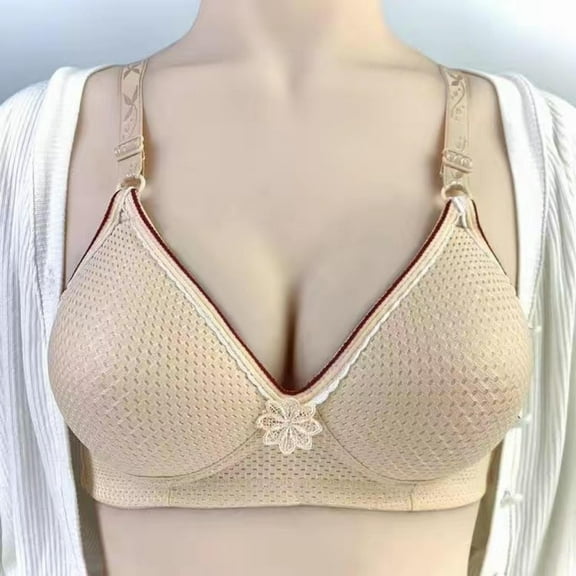 Jacenvly Bralettes for Women Plus Size Clearance Solid Elastic Soft Women Bras Woman'S Color Hollow Out Perspective Bra Underwear No Rims Beige