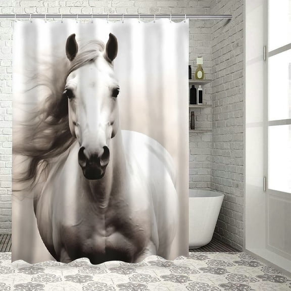 PRATYUS Running Horse Shower Curtain Fabric Bathroom Decor Set with Hooks Polyester Waterproof Bathroom Shower Curtain Set 36x72