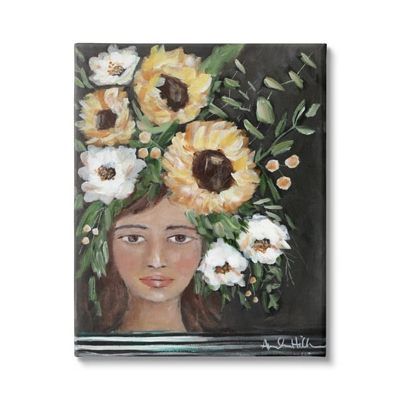 Stupell Industries Girl Wearing Flower Crown Yellow White Blossoms Painting Painting Gallery Wrapped Canvas Print Wall Art, Design by Amanda Hilburn