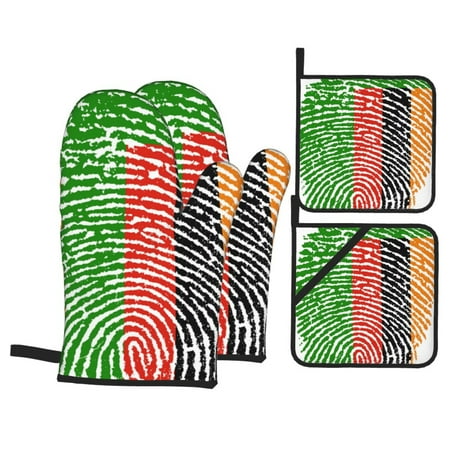 

Zambia Flag Oven Mitts And Pot Holders Sets Baking Sets For Kitchen Bbq Gloves Heat Resistant Cooking Fingerprint Country Pride 4 Pcs