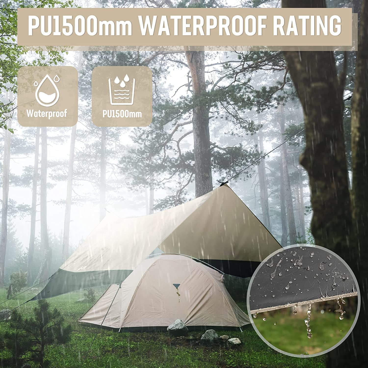 VILLEY Waterproof Portable Tarp, 13x11.5ft Multifunctional Heptagonal Outdoor Camping Traveling Awning Backpacking Tent Tarp Shelter Rain Tarp