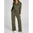 thumbnail image 4 of Women's Two Piece Set Casual Loungewear V-Neck Outfit Fall Travel Matching Lounge Set Army Green L, 4 of 6