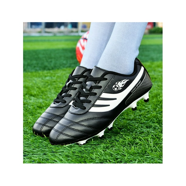 Woobling Kids Athletic Shoe Lace Up Sport Sneakers Comfort Soccer Cleats Breathable Football Sneaker Sports Black Long 3Y