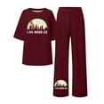 thumbnail image 4 of Fgnfyis Ensemble Décontracté Ample pour Femmes Grande Taille Manches Courtes Col Rond T-Shirt Haut Pantalon Large Pantalon Long Ensemble 1 Ensemble Pantalon pour Femmes 2 Pcs Vin m, 4 of 4