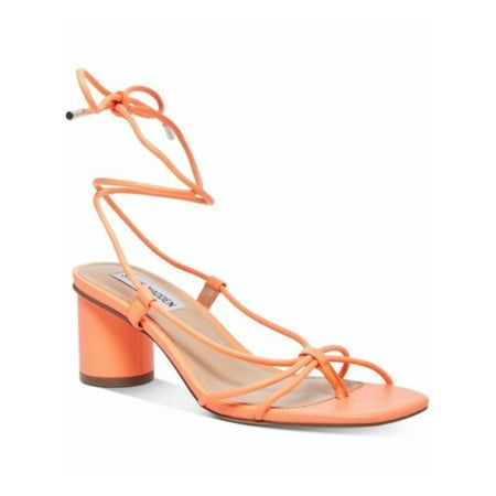 

STEVE MADDEN Womens Orange Ankle Tie Dress Sandal Strappy Ivanna Square Toe Block Heel Lace-Up Thong Sandals Shoes 9.5 M