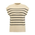 thumbnail image 2 of DARING DIVA Cap Sleeve Sweater Vest Mock Neck Ribbed Knit Pullover Top S Beige, 2 of 7
