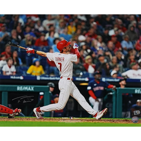 Trea Turner Philadelphia Phillies Autographed 16" x 20" White Jersey Hitting Photograph - Fanatics Authentic Certified