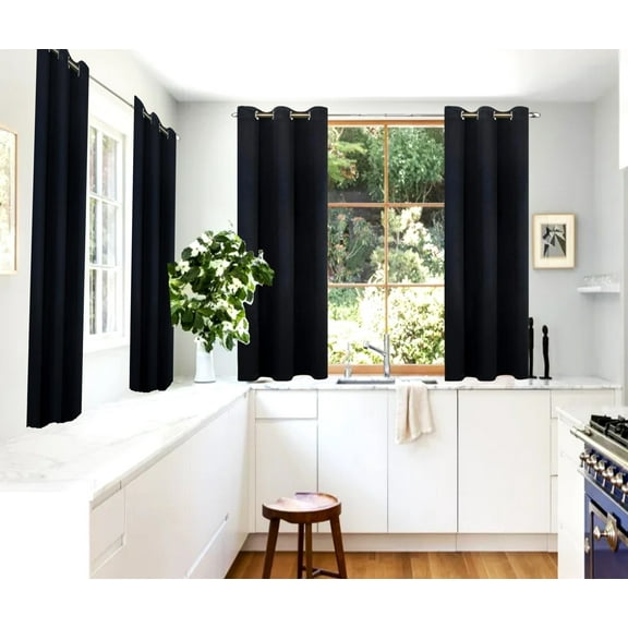 2 Panels Set Thermal Insulated Window Curtain Blackout Drapes for Bedroom Kitchen Closet K68 BLACK 63" Long Home Décor