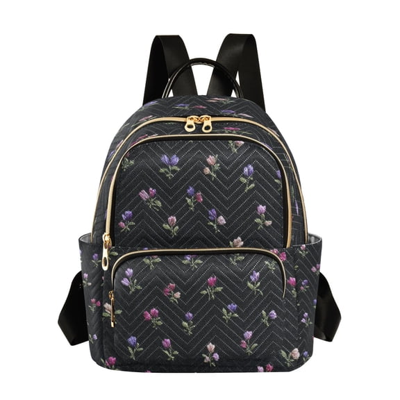 Hand Sewn Small Colorful Flowers Quilted Backpack Fashion Daypack Commuter Bag for Women 8.5 L