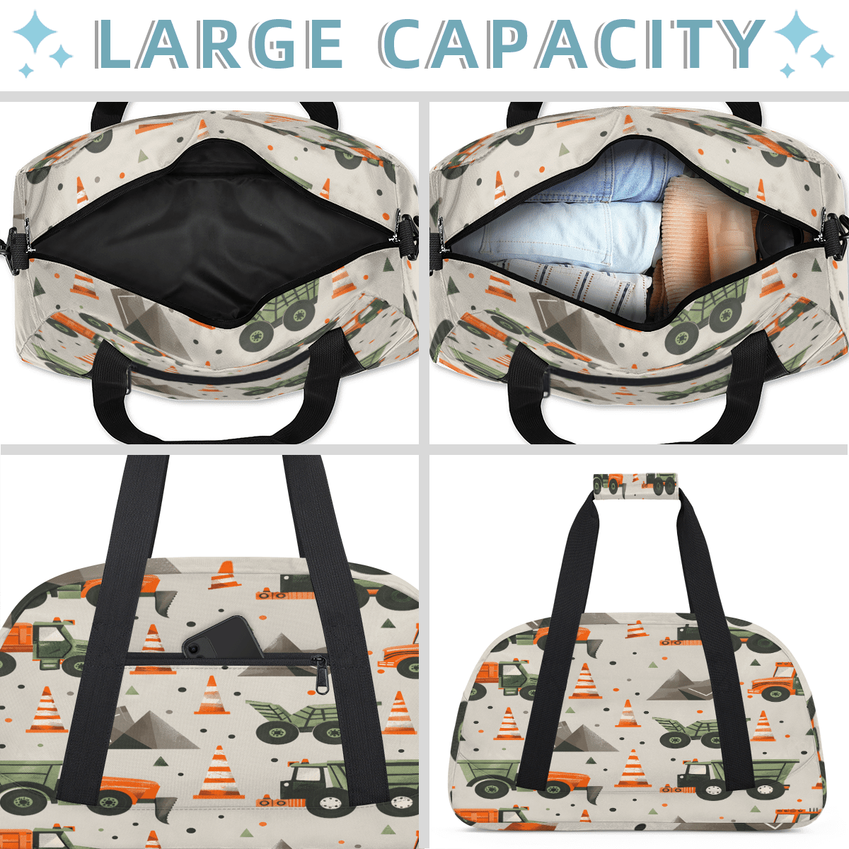 Herdesigns Truck Car Sports Duffle Bag for Women & Men, Green Gym Bag Dance Bag Overnight Bag Carry On Weekender Travel Bag