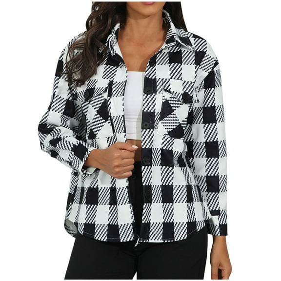 womens plaid jacket long, Flannel Shirts for Women Plaid Shacket Jacket Casual Button Down Fall Fashion Coats Long Sleeve Shackets with Pockets womens plaid shirt jacket