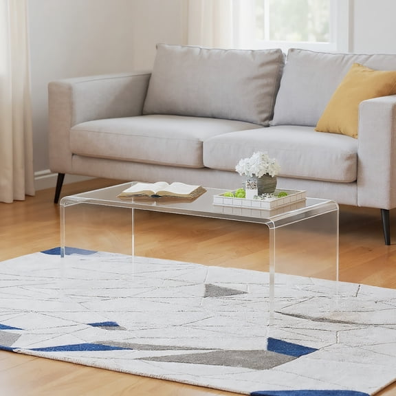 Spaco 0.6" Thick Acrylic Coffee Table, 32" Long Waterfall Coffee Table, Rectangle Table for Indoor as Living Room, Bedroom, Clear