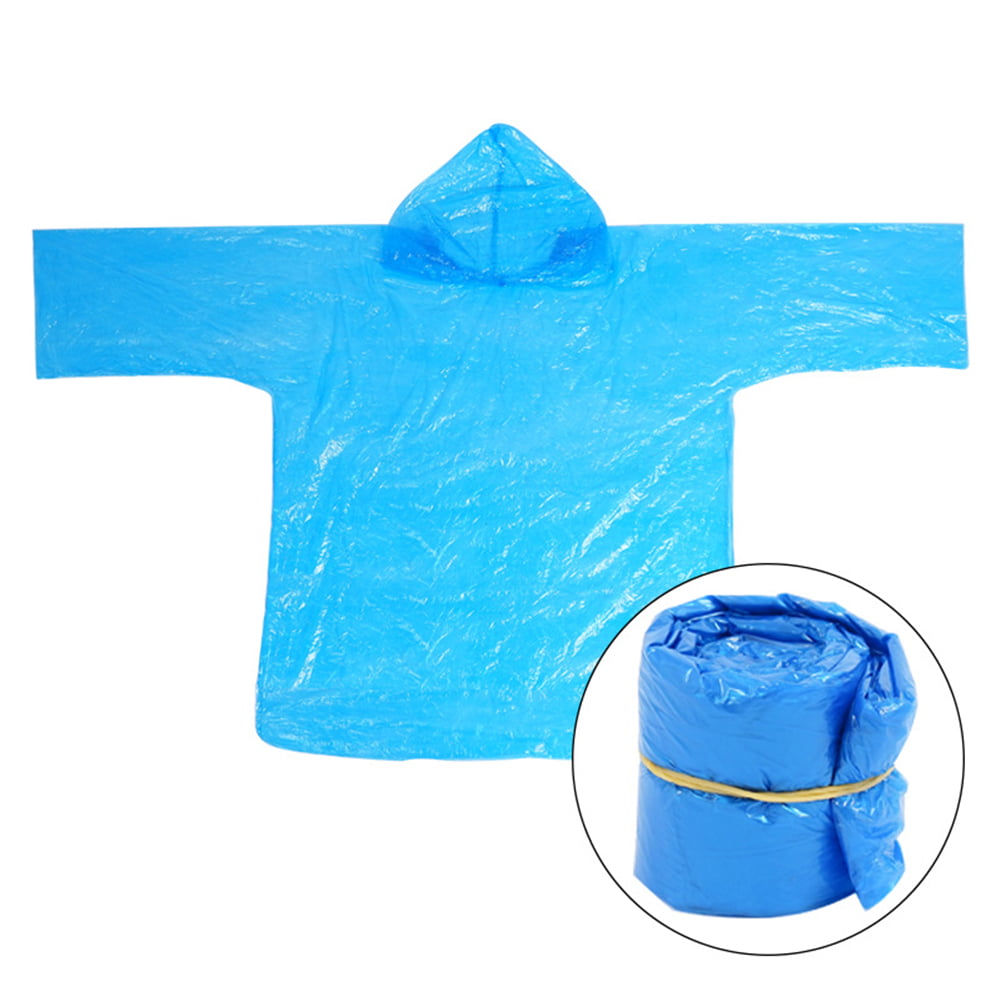 2 Emergency Disposable Rain Coat Raincoat Hood Poncho Camping $T 