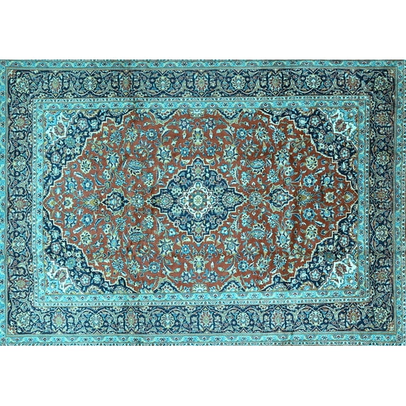 Ahgly Company Indoor Rectangle Medallion Light Blue Traditional Area Rugs, 5' x 7'