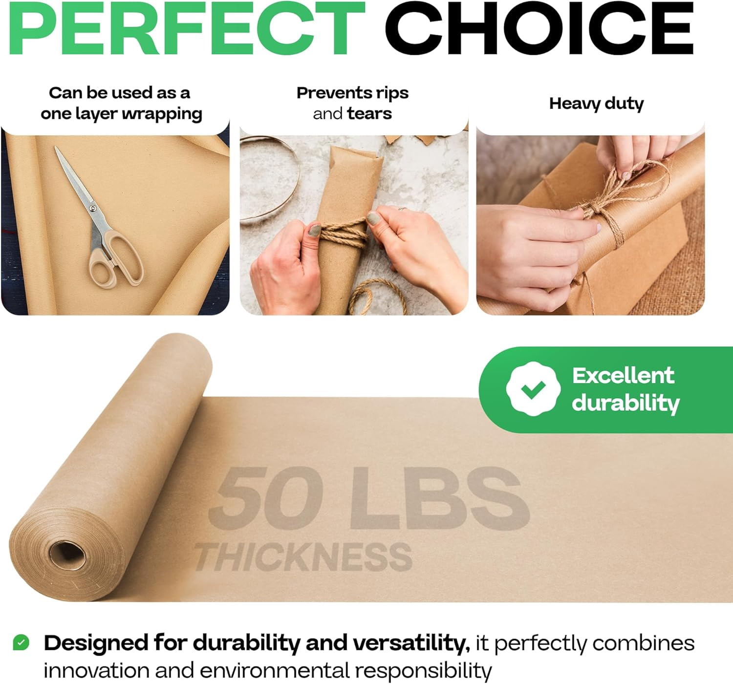 IDL Packaging Brown Kraft Paper Roll 18" x 1800" (150 feet) with Cutter - USA-Made Wrapping Paper