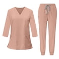 thumbnail image 1 of Ktyne Ensembles de Sarraus pour Femmes Extensibles Uniforme d'Infirmière à Manches Courtes Sarrau et Pantalon Jogger Ensemble de Couleur Unie avec Multiples Poches Rouge Melon D\'eau TG, 1 of 4