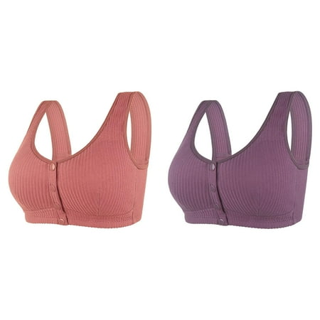 Rinsvye 2 Pcs Womens No Steel Ring Brassiere for Women Front Close Bra T Sports Bra Back Plus Size Seamless Women Bras Wireless Pack Unlined Bra for Large Women Bras Wireless Padded Bust