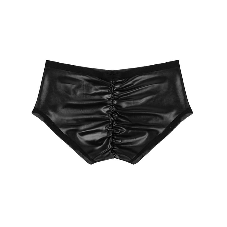 iEFiEL Women Black Wet Look Faux Leather Stretchy Bikini Briefs Underwear