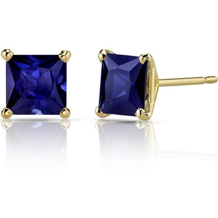 Oravo 2.75 Carat T.G.W. Princess-Cut Created Blue Sapphire 14kt Yellow Gold Stud Earrings
