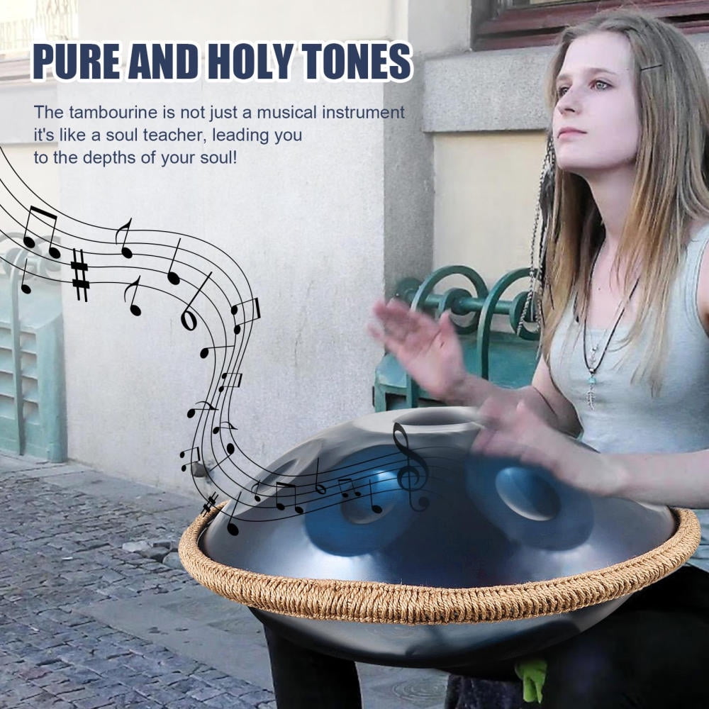 18 in & 9 Notes D Minor Hand Drum, Handpan Drum, Hand Pan Drum Instrument with Mallets, Handpan Stand & Carry Bag, Steel Healing Sound Drum, Percussion Instruments for Adults Beginners