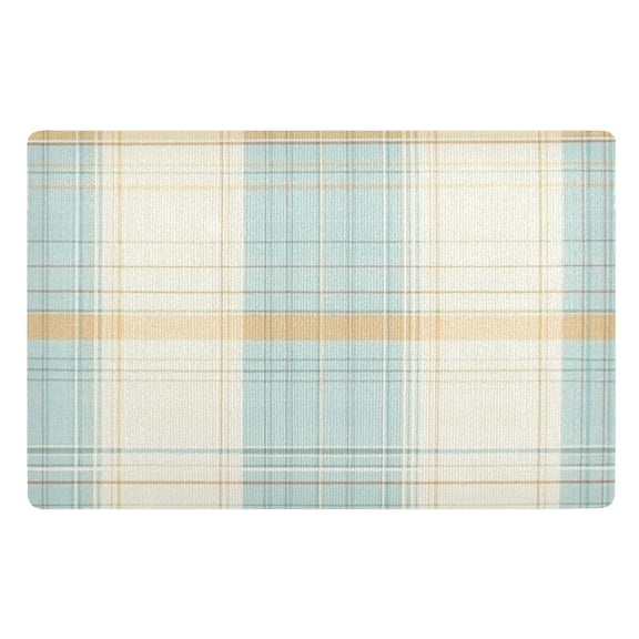 Blue and White Plaid Floor Door Mat Outdoor Indoor for Home Entrance Welcome Mats 32"x20"