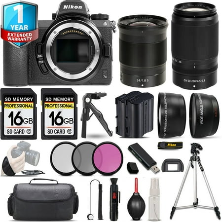 Nikon Z7 II Mirrorless Camera with 50-250mm f/4.5-6.3 VR Lens + 24mm f/1.8 S Lens + 3 PC Filter Set + 32GB- Kit