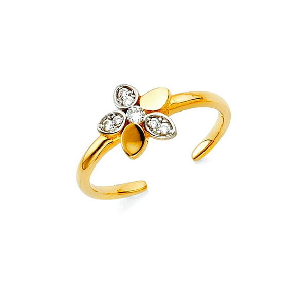 14k Gold Flower Cubic Zirconia toe ring toe ring for Women - 1.4 Grams