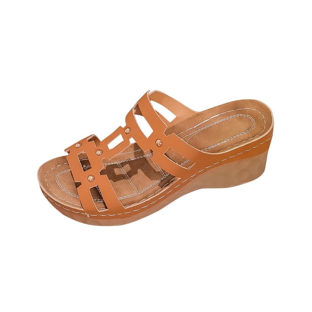 Sandalias de Cuña Negras para las Mujeres Reticular Corte Boca de Pescado Pie Abierto Zapatillas Sueltas Gruesas Primavera Verano