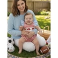 thumbnail image 6 of BemeyourBBs Newborn Baby Girl Baseball Outfit Infant Baby Girls Clothes Plaid Gingham Romper Cute Bow Baseball Embroidery Flying Sleeve Backless Bodysuit Jumpsuit Playsuit, 6 of 8