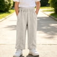 thumbnail image 7 of Riecok Sweatpants for Boys Elastic Waist Cotton Pant Wide Leg Pull on Pants Solid Baggy Trousers with Pockets Gray 12 Months, 7 of 7