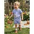 thumbnail image 6 of Loicainy Baby Toddler Girls Easter Summer Outfits 6 12 18 24 Months 2T 3T Short Sleeve Crew Neck Bunny Carrot Embroidery Tops and Elastic Waist Striped Shorts Clothes Set, 6 of 8