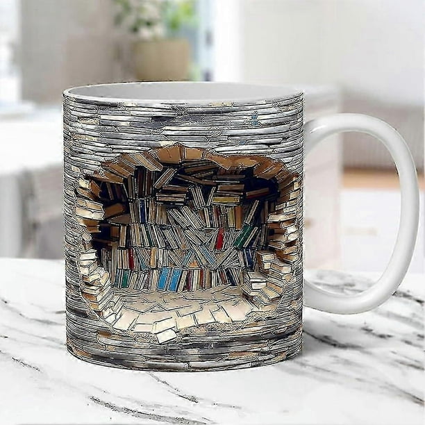 3d Bookshelf Mug,3d Effect Books Mugs, Creative Space Design Multi-purpose Mugs,coffee Mug Library Bookshelf Mug